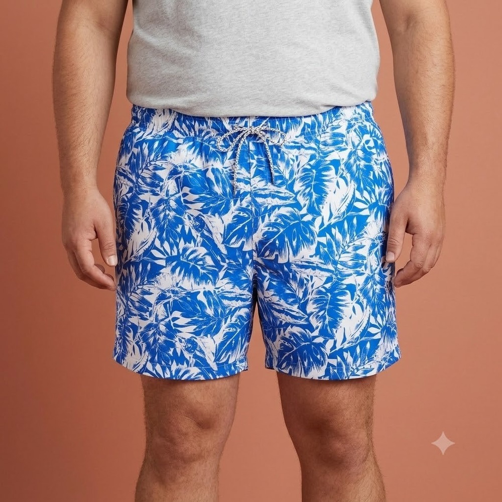 Columbia PFG Swim Trunks Mens XL Blue White Tropical Mesh Lined